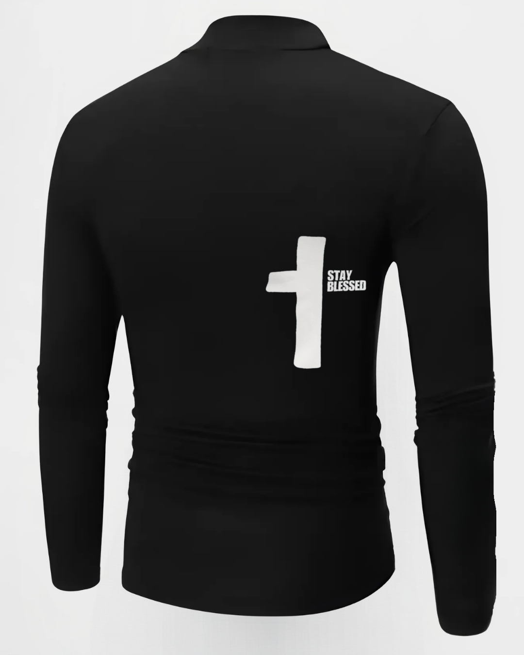 "Saved By Jesus" Half Turtleneck T-Shirt in Black