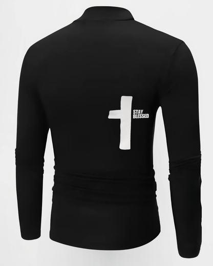 "Blessed By God" Half Turtleneck Pullover in Black