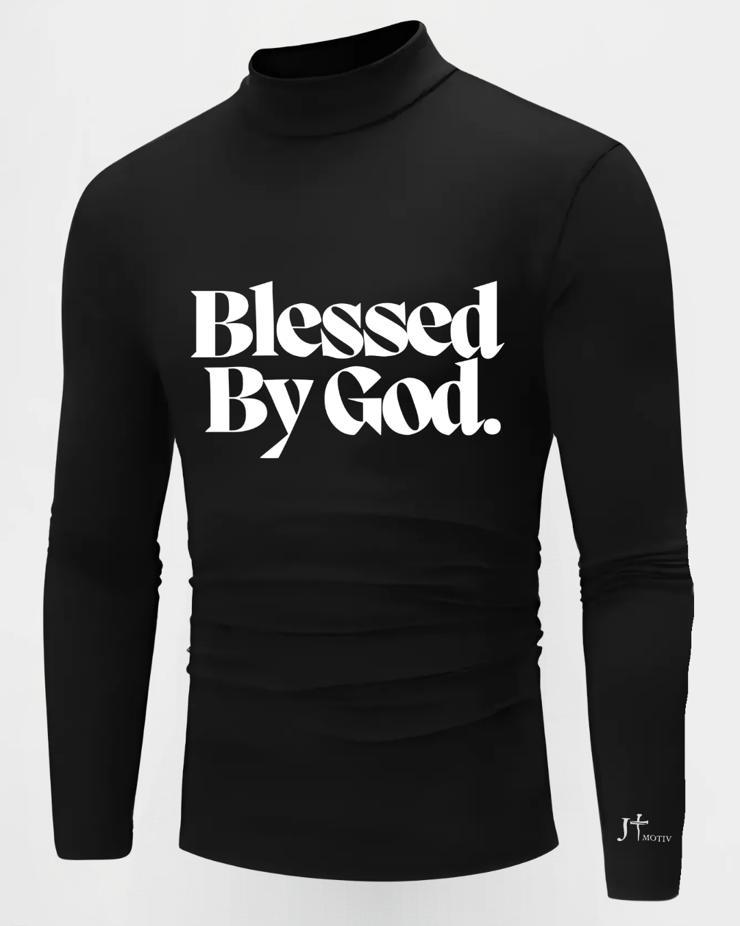 "Blessed By God" Half Turtleneck Pullover in Black