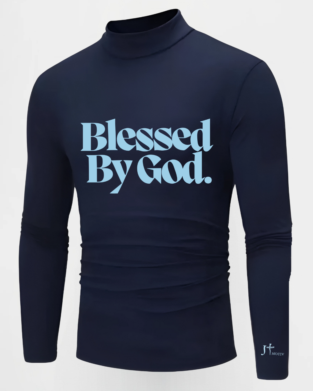 "Blessed By God" Half Turtleneck Pullover in Dark Blue