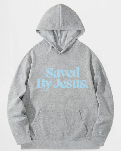 "Saved By Jesus" Hoodie in Light Grey