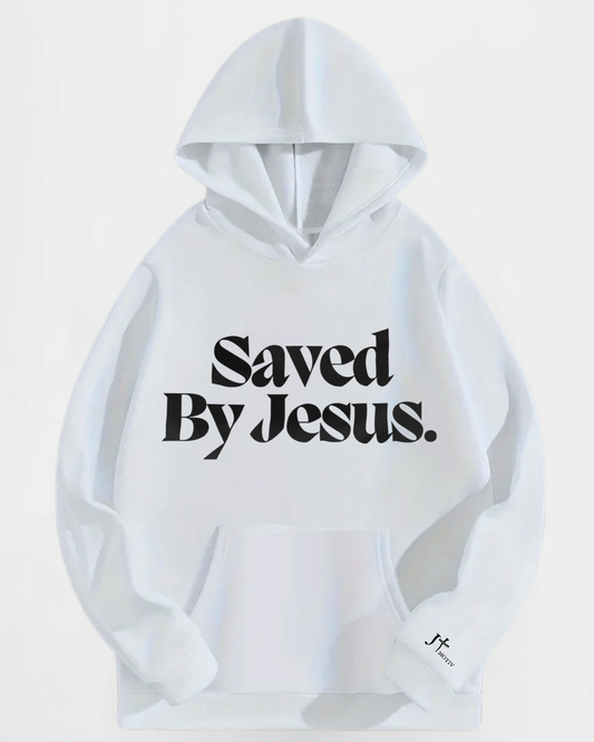 "Saved By Jesus" Hoodie in White