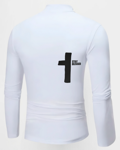 "Blessed By God" Half Turtleneck Pullover in White