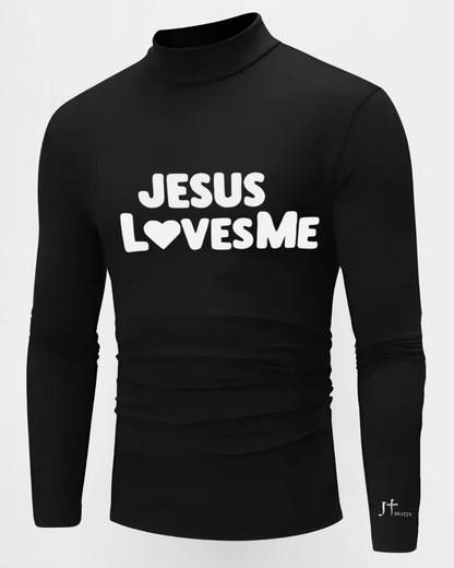 "Jesus Loves Me" Half Turtleneck Pullover in Black - JT Motiv