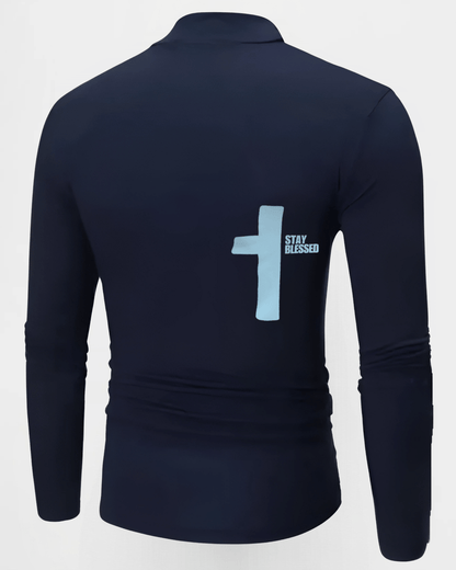 "Jesus Loves Me" Half Turtleneck Pullover in Dark Blue - JT Motiv