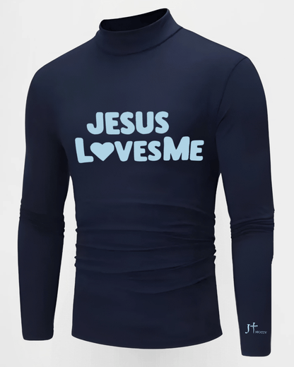 "Jesus Loves Me" Half Turtleneck Pullover in Dark Blue - JT Motiv