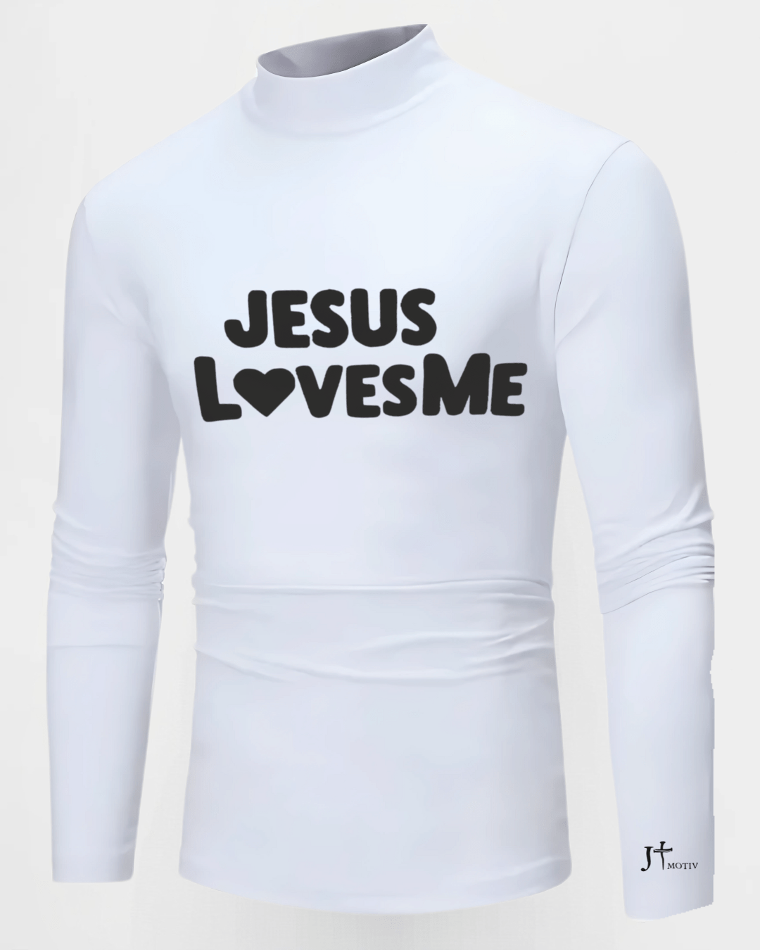 "Jesus Loves Me" Half Turtleneck Pullover in White - JT Motiv